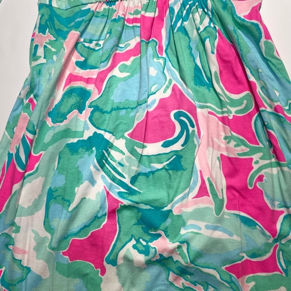 Lilly Pulitzer Hot Pink &Blue Print Chine Rayon 3/4 Sleeve Pleated Front Dress S - Picture 8 of 16